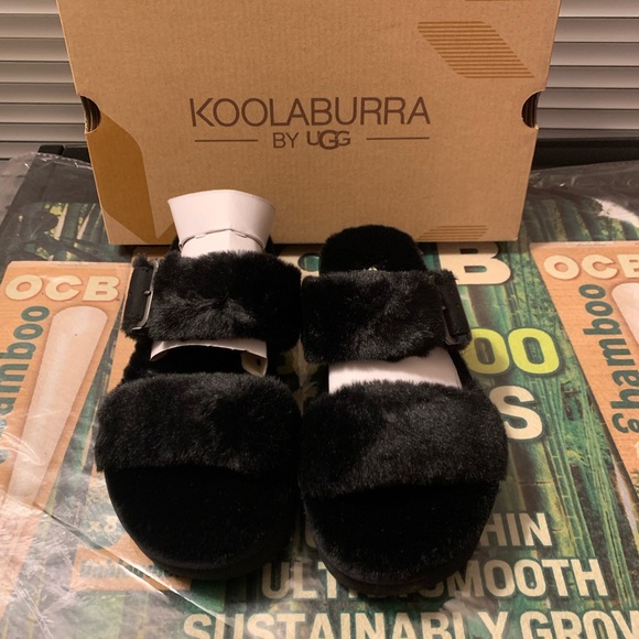 KOOLABURRA by UGG - W FURR-AH in Black Size 5W Brand New Sandal FAUX FUR - Picture 8 of 8